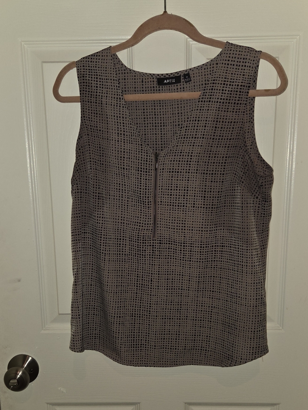 Apt. 9 Sleeveless Dot-Print Zip Front Camisole in Taupe and Black